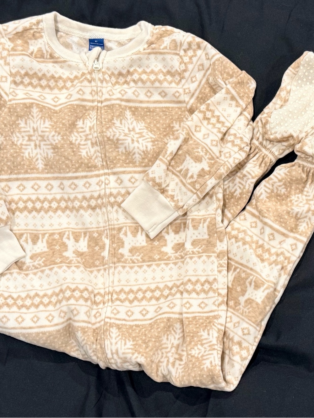 Old Navy Beige & White Holiday Zip Fleece Pajama Set